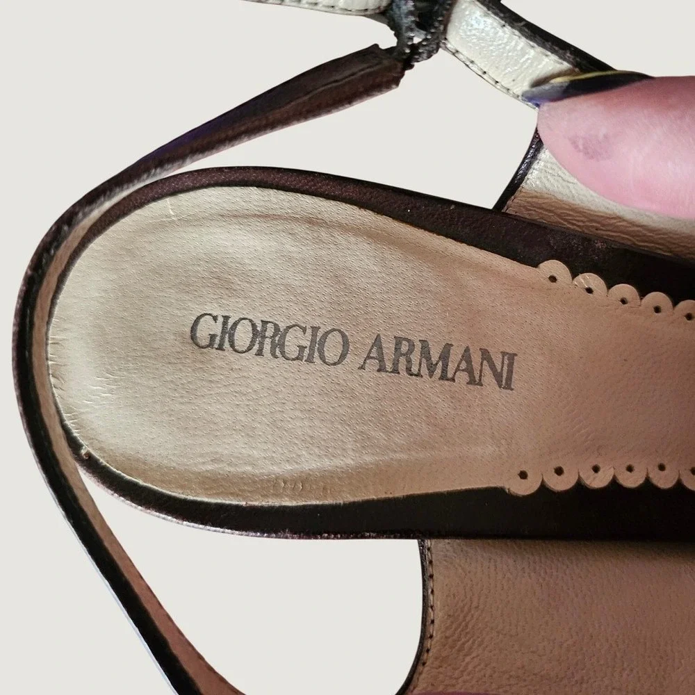 Giorgio Armani Vintage Slingback Heels Brown 38.5 US 8.5 Leather Wingtip Brogue